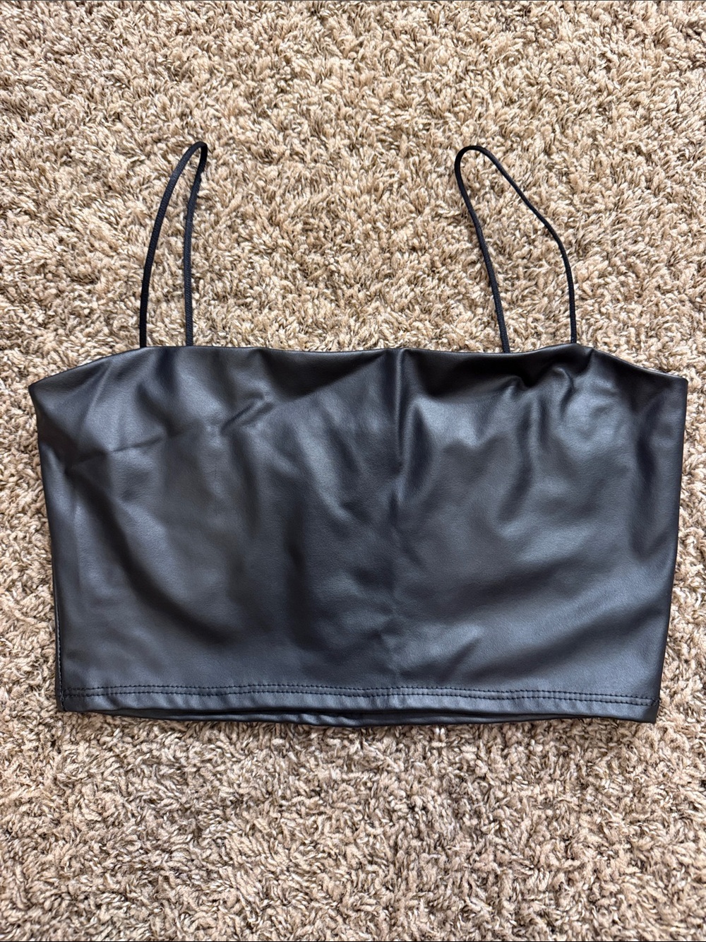 Windsor Black Faux Leather Spaghetti-Strap Crop Top